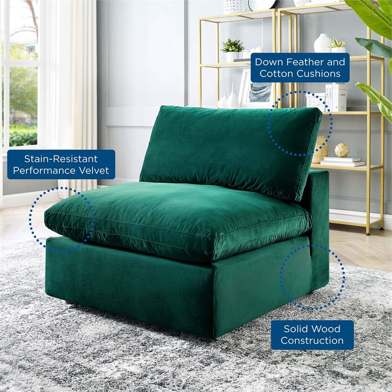 Maklaine Down Filled Overstuffed Performance Velvet Armless Chair in Green