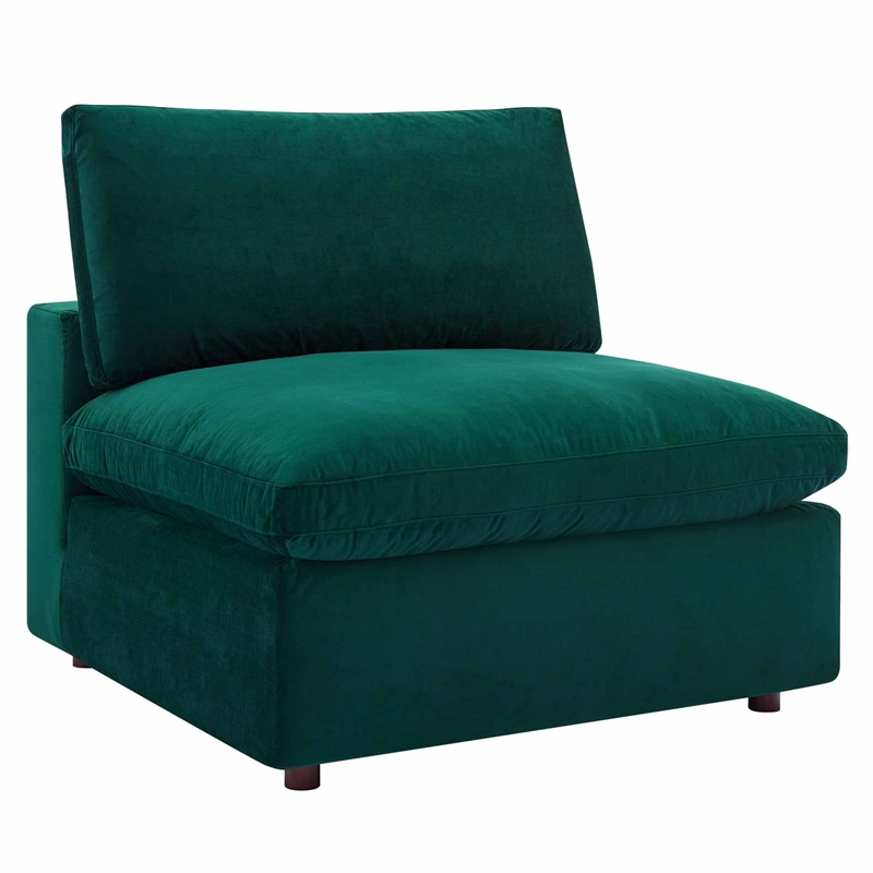Maklaine Down Filled Overstuffed Performance Velvet Armless Chair in Green