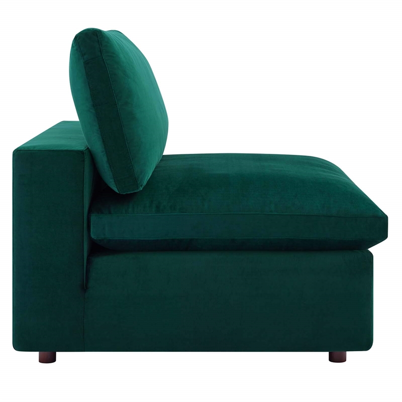 Maklaine Down Filled Overstuffed Performance Velvet Armless Chair in Green