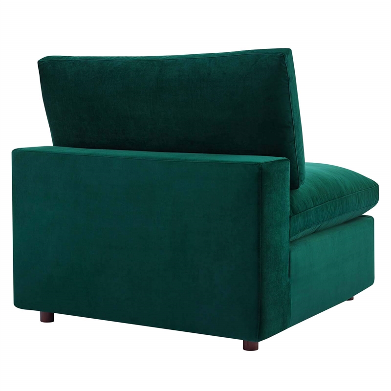Maklaine Down Filled Overstuffed Performance Velvet Armless Chair in Green