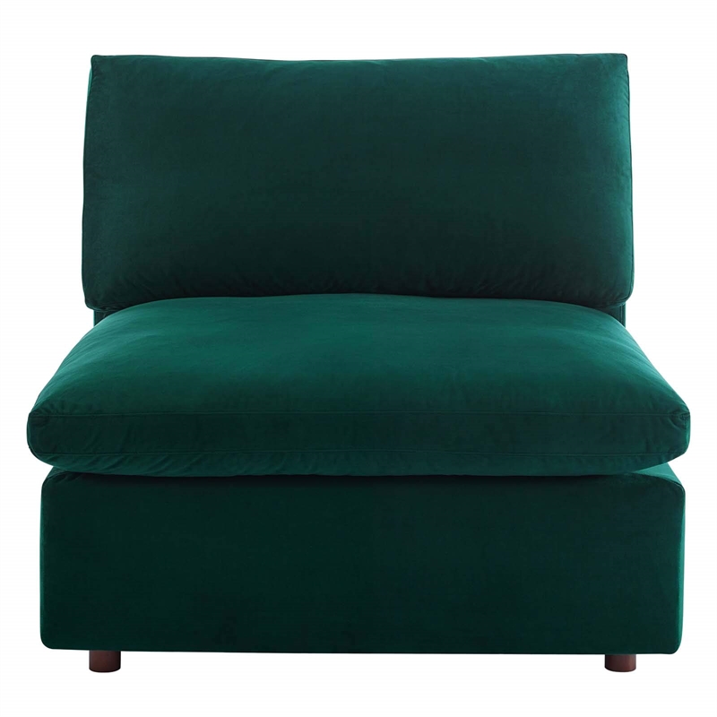 Maklaine Down Filled Overstuffed Performance Velvet Armless Chair in Green