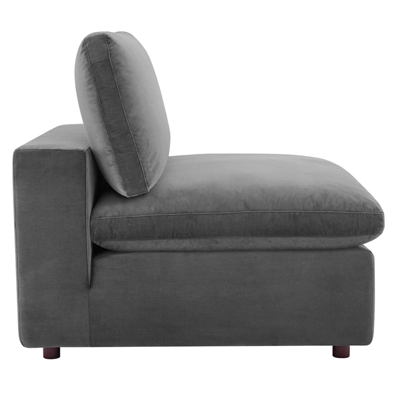 Maklaine Down Filled Overstuffed Performance Velvet Armless Chair in Gray
