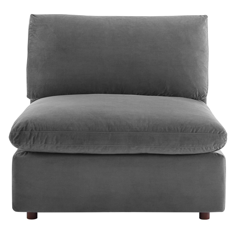 Maklaine Down Filled Overstuffed Performance Velvet Armless Chair in Gray