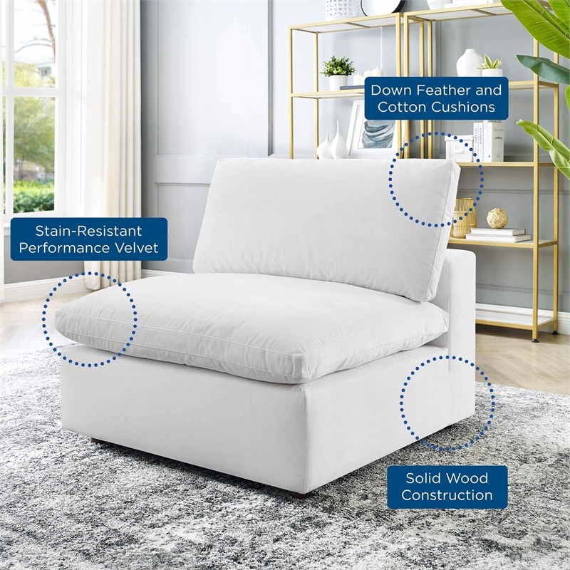 Maklaine Down Filled Overstuffed Performance Velvet Armless Chair in White