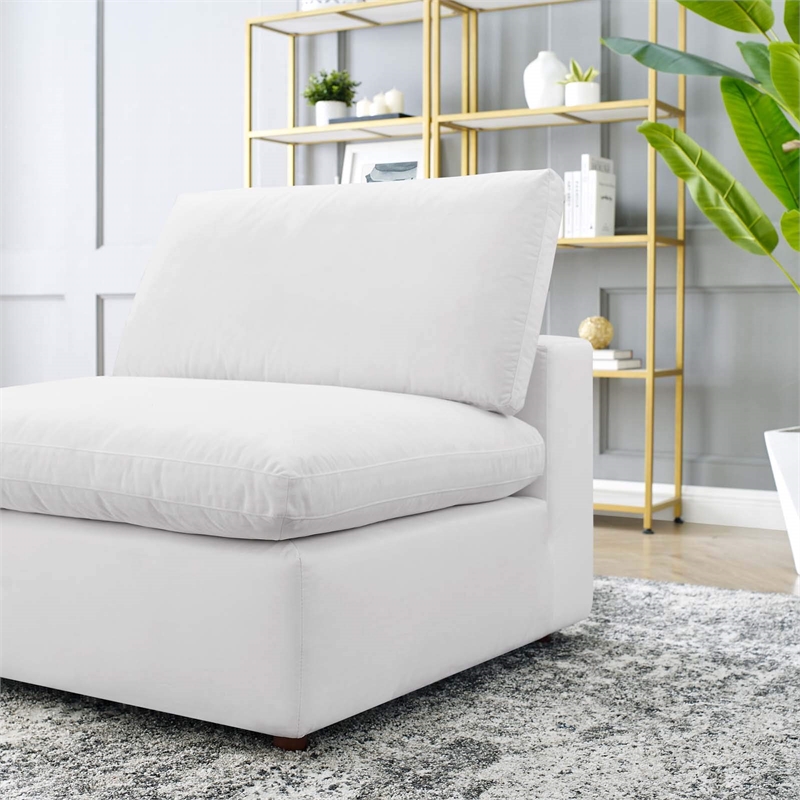 Maklaine Down Filled Overstuffed Performance Velvet Armless Chair in White