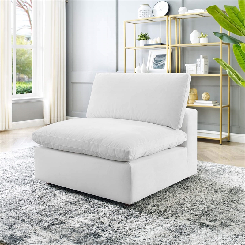 Maklaine Down Filled Overstuffed Performance Velvet Armless Chair in White