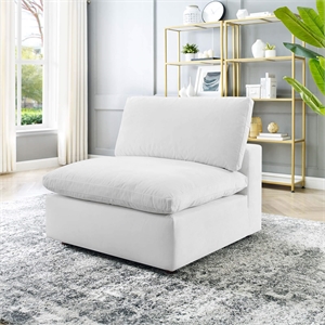 Maklaine Down Filled Overstuffed Performance Velvet Armless Chair in White