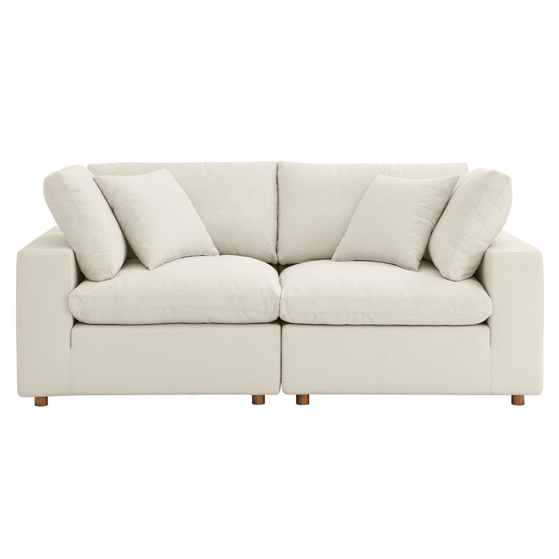 Maklaine 2-Piece Fabric Down Filled Sectional Sofa in Light Beige