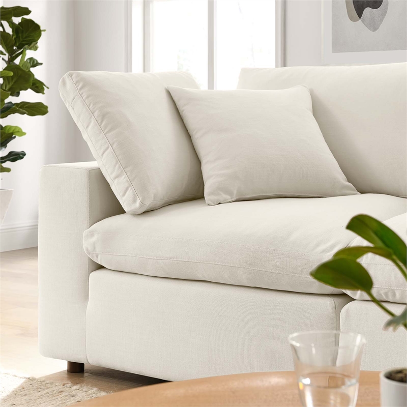 Maklaine 2-Piece Fabric Down Filled Sectional Sofa in Light Beige