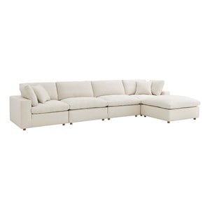 Maklaine 5-Piece Fabric Down Filled Sectional Sofa Set in Light Beige