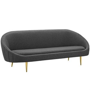 Maklaine Vertical Curve Back Performance Velvet Sofa in Gray/Gold