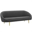 Maklaine Vertical Curve Back Performance Velvet Sofa in Gray/Gold