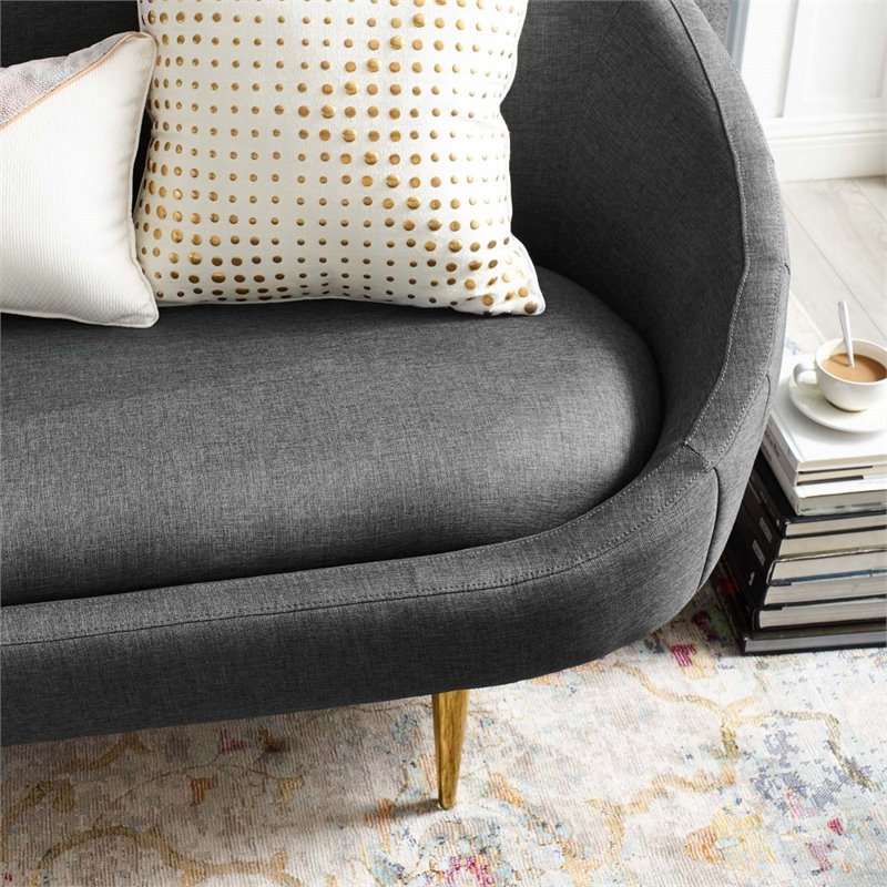 Maklaine Vertical Curve Back Performance Velvet Sofa in Gray/Gold