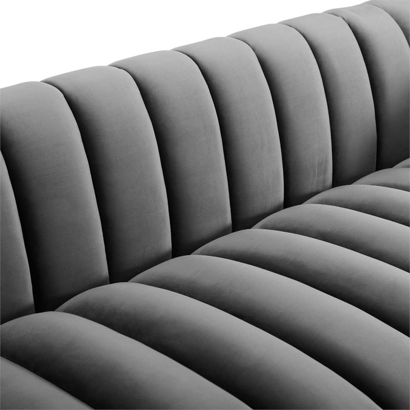 Maklaine Vertical Channel Tufted Performance Velvet Sofa in Gray