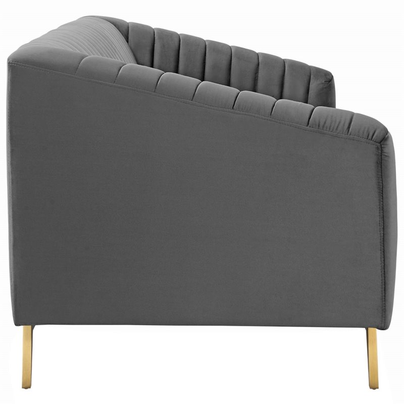 Maklaine Vertical Channel Tufted Performance Velvet Sofa in Gray