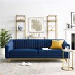 Maklaine Vertical Channel Tufted Performance Velvet Sofa in Navy