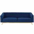 Maklaine Vertical Channel Tufted Performance Velvet Sofa in Navy
