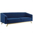 Maklaine Vertical Channel Tufted Performance Velvet Sofa in Navy