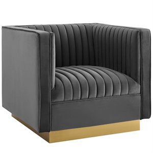 Maklaine Vertical Channel Tufted Performance Velvet Armchair in Gray