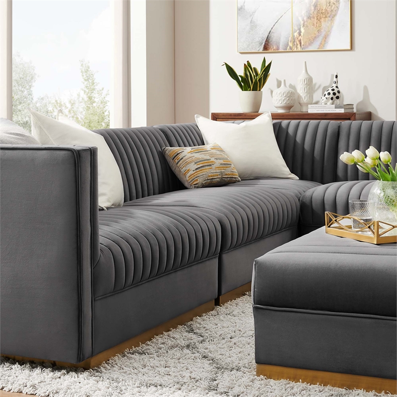 Maklaine 5-Piece Right-Facing Modular Sectional Sofa in Gray