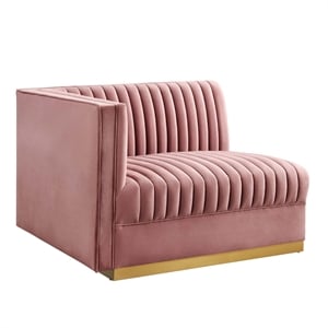 Maklaine Velvet and Stainless Steel Left-Arm Chair in Dusty Rose