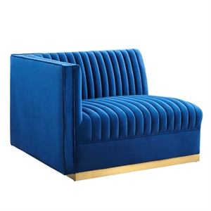 Maklaine Contemporary Velvet and Stainless Steel Left-Arm Chair in Navy