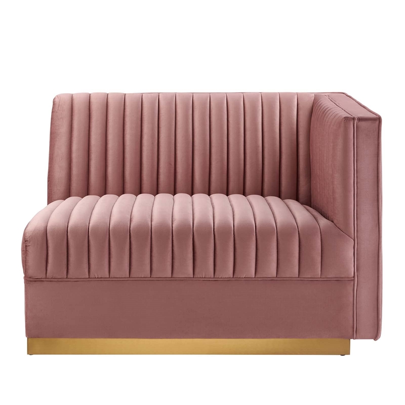 Maklaine Velvet and Stainless Steel Right-Arm Chair in Dusty Rose