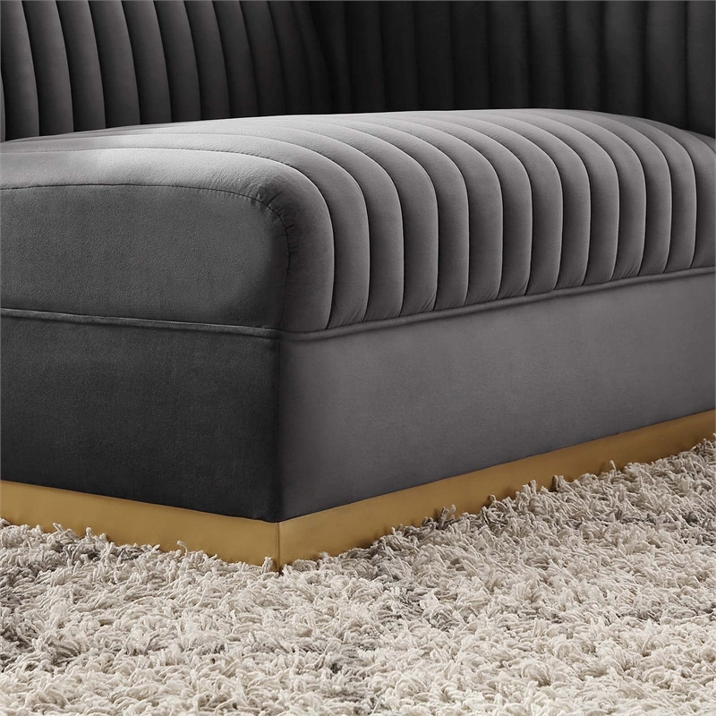 Maklaine Contemporary Velvet and Stainless Steel Right-Arm Chair in Gray
