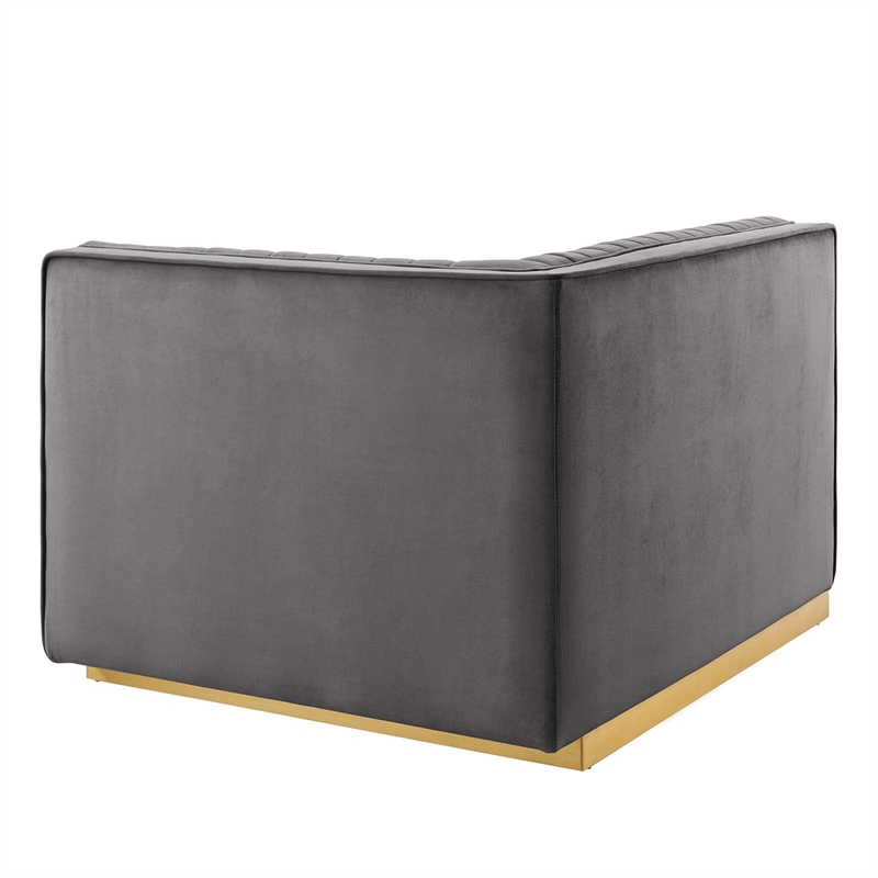 Maklaine Contemporary Velvet and Stainless Steel Right-Arm Chair in Gray