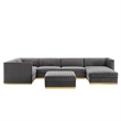 Maklaine 7-Piece Velvet Left-Facing Modular Sectional Sofa in Gray