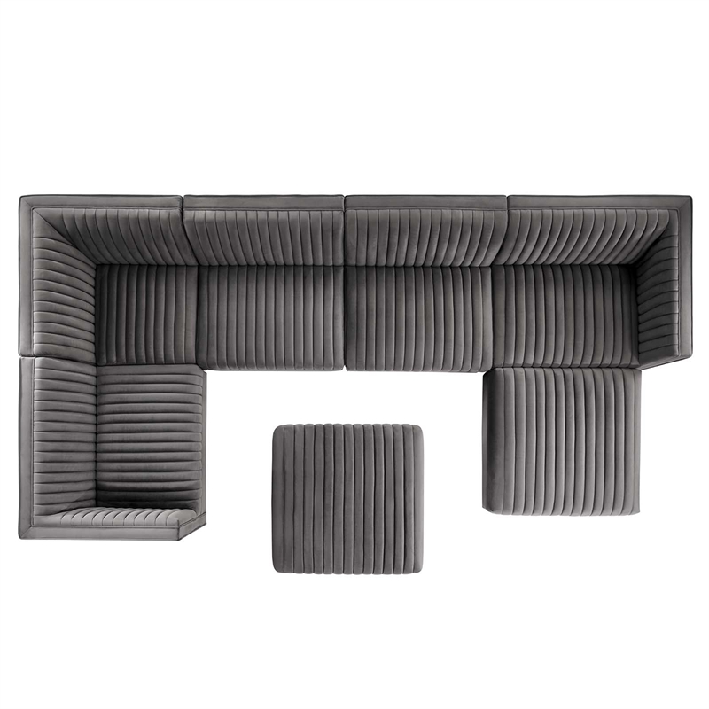 Maklaine 7-Piece Velvet Left-Facing Modular Sectional Sofa in Gray