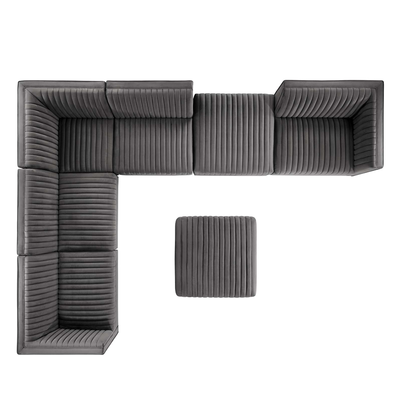 Maklaine 7-Piece Velvet Left-Facing Modular Sectional Sofa in Gray