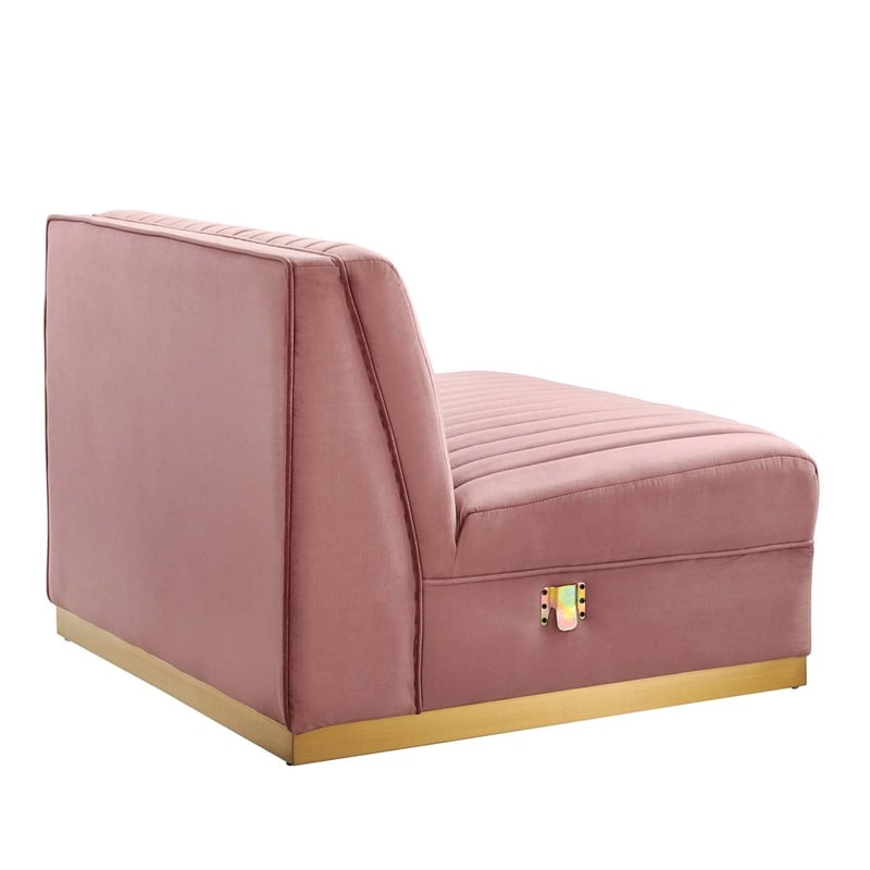 Maklaine Velvet and Stainless Steel Armless Chair in Dusty Rose