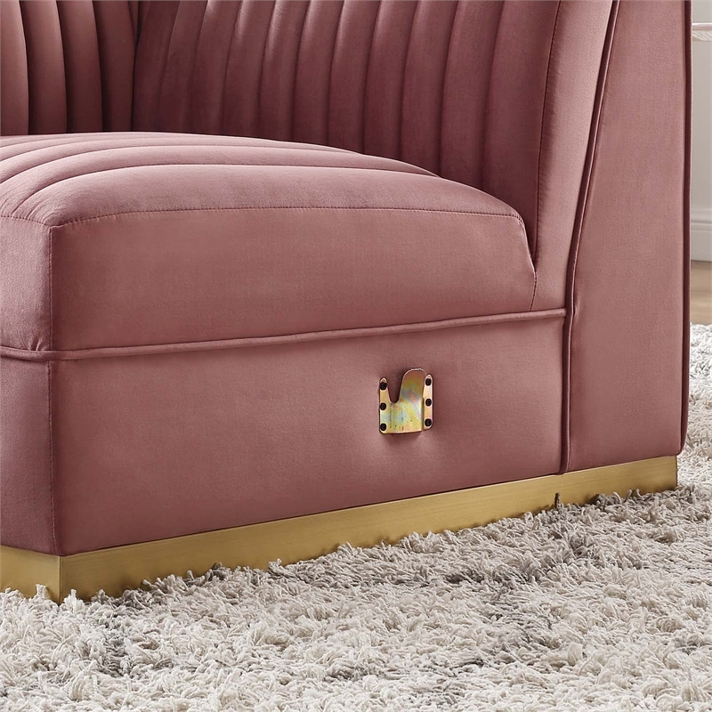 Maklaine Velvet and Stainless Steel Left Corner Chair in Dusty Rose