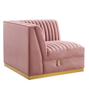 Maklaine Velvet and Stainless Steel Left Corner Chair in Dusty Rose