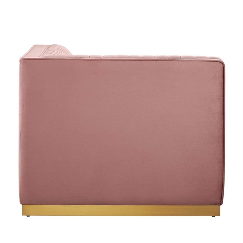 Maklaine Velvet and Stainless Steel Left Corner Chair in Dusty Rose