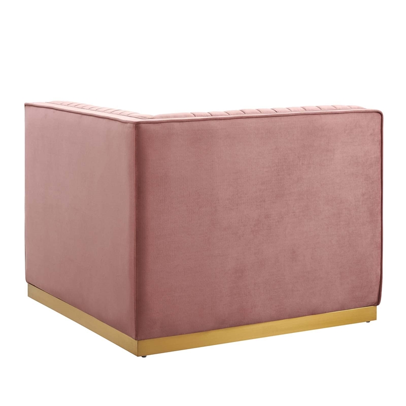 Maklaine Velvet and Stainless Steel Left Corner Chair in Dusty Rose
