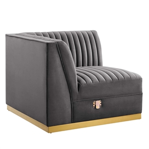 Maklaine Velvet and Stainless Steel Left Corner Chair in Gray