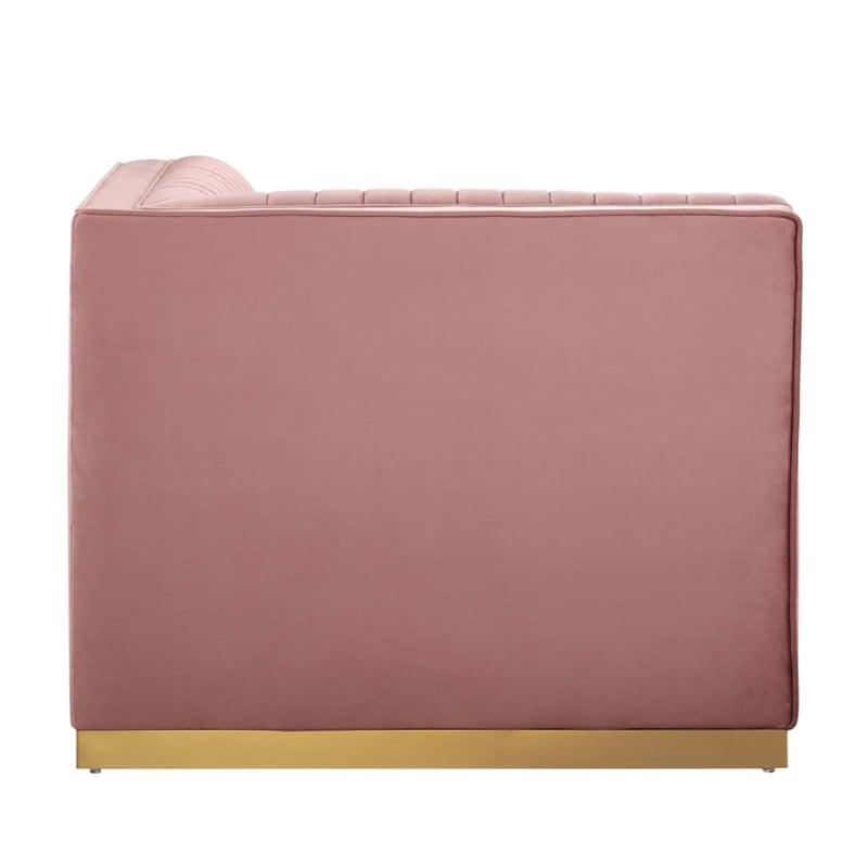 Maklaine Velvet and Stainless Steel Right Corner Chair in Dusty Rose