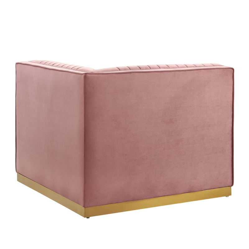 Maklaine Velvet and Stainless Steel Right Corner Chair in Dusty Rose