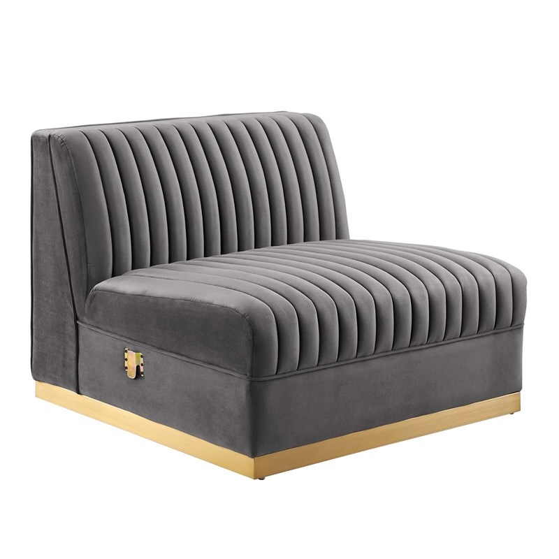 Maklaine 5-Piece Velvet Left-Facing Modular Sectional Sofa in Gray