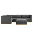 Maklaine 5-Piece Velvet Left-Facing Modular Sectional Sofa in Gray