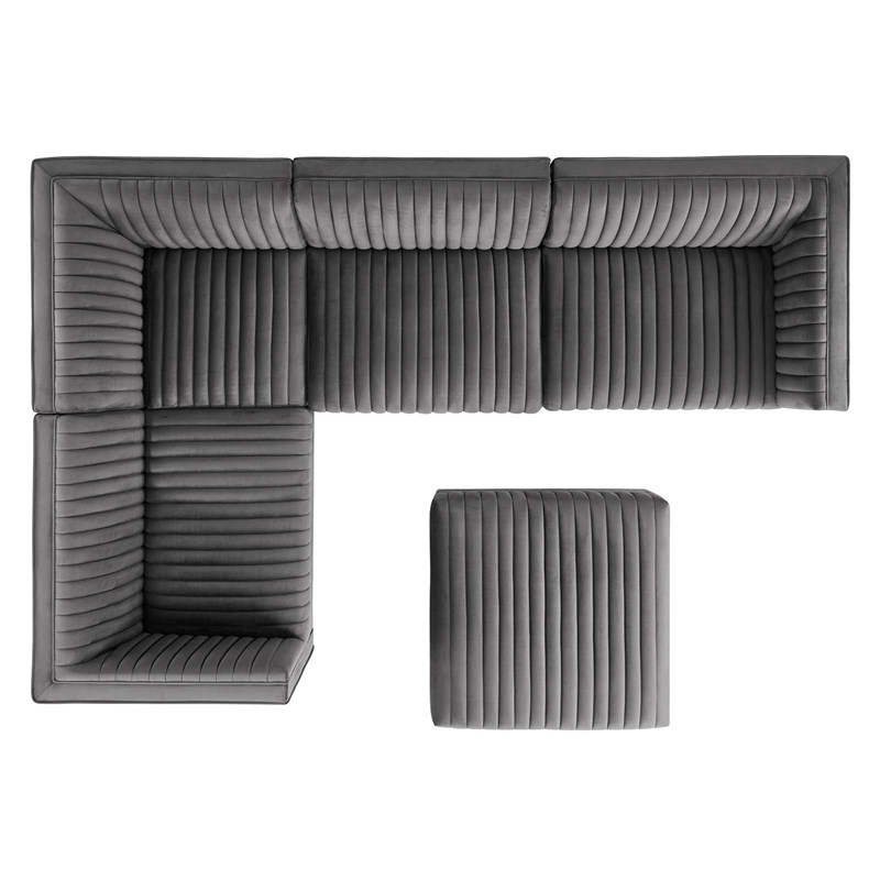 Maklaine 5-Piece Velvet Left-Facing Modular Sectional Sofa in Gray