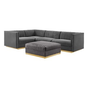 Maklaine 5-Piece Velvet Left-Facing Modular Sectional Sofa in Gray