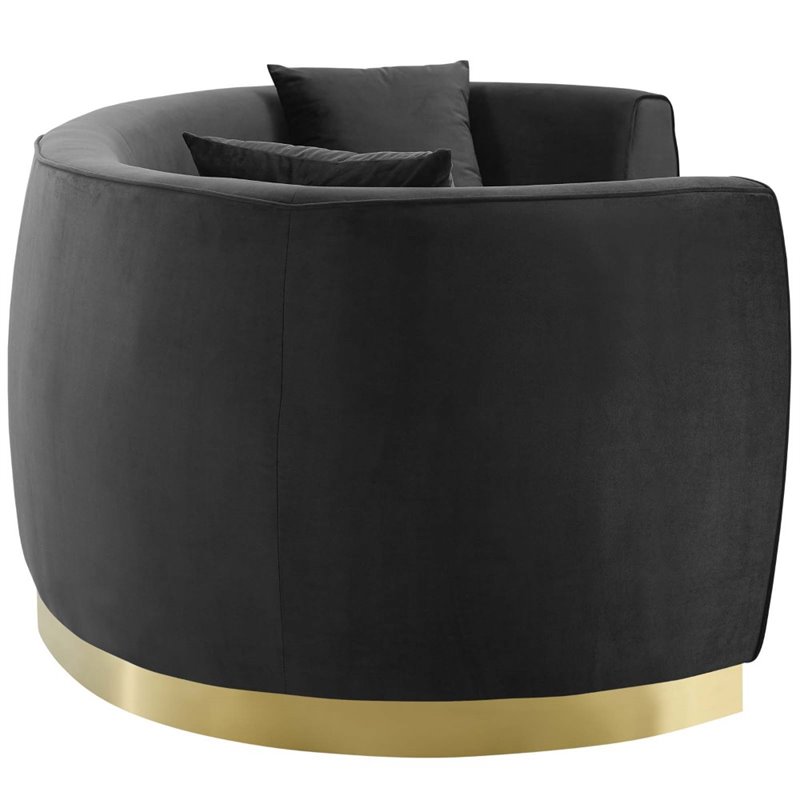 Maklaine Curved Performance Velvet Stainless Steel Sofa in Black