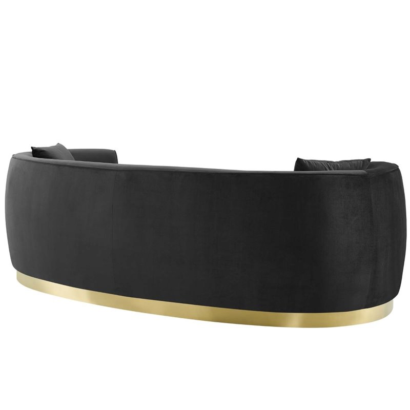 Maklaine Curved Performance Velvet Stainless Steel Sofa in Black