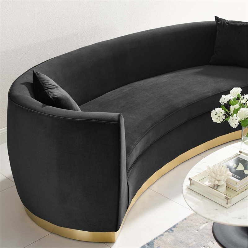 Maklaine Curved Performance Velvet Stainless Steel Sofa in Black