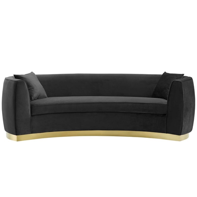 Maklaine Curved Performance Velvet Stainless Steel Sofa in Black