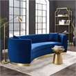 Maklaine Curved Performance Velvet Stainless Steel Sofa in Navy
