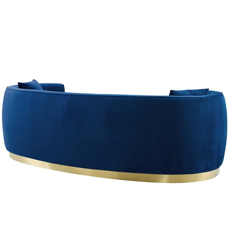 Maklaine Curved Performance Velvet Stainless Steel Sofa in Navy